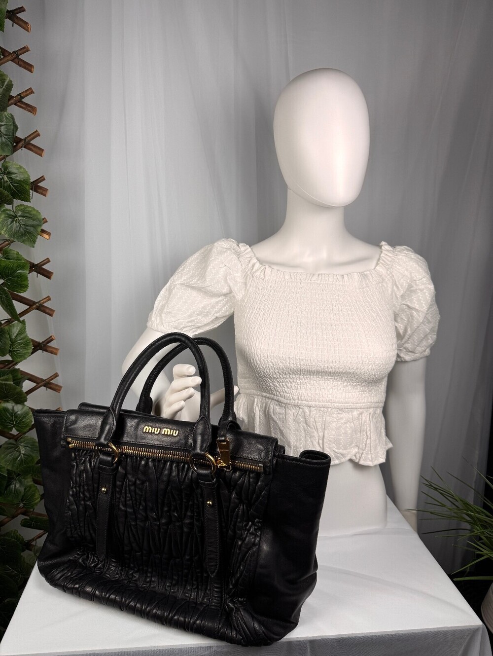 Miu Miu Black Matelassé Leather Satchel Top Handle tote Bag - Picture 2 of 8